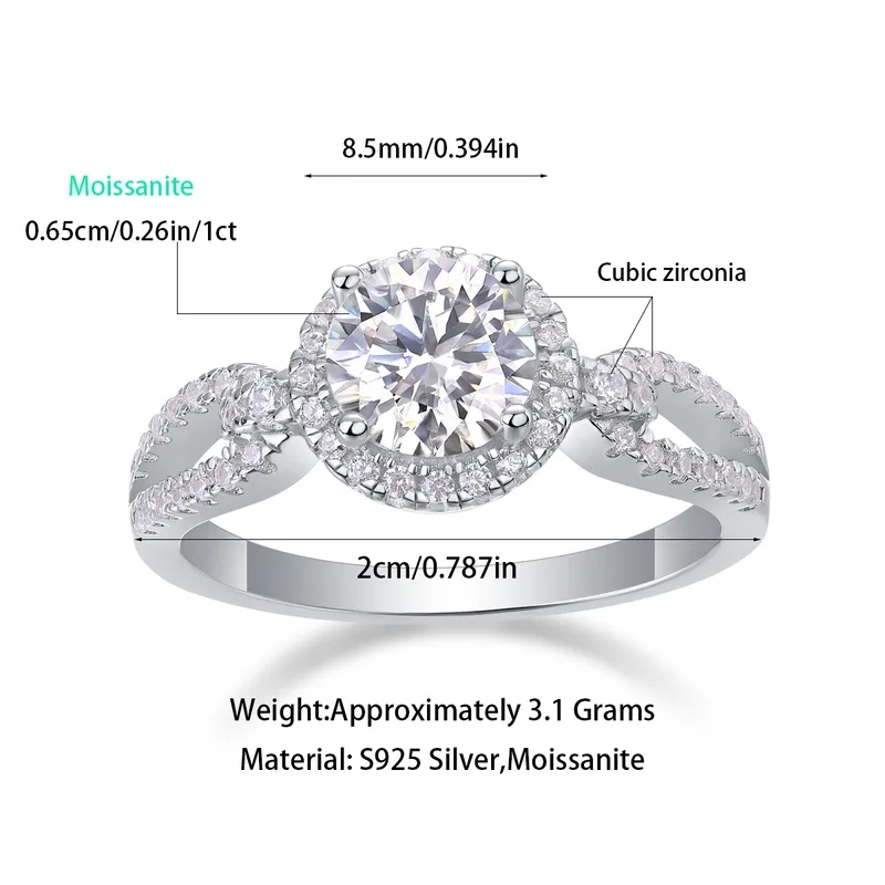 fine jewellery ysl "Trendsetting 1.0ct Moissanite Round Ring in 925 Silver | gemma watts fine jewelry GRA Certified | High-Fashion Party Wear" ferkos fine jewelry