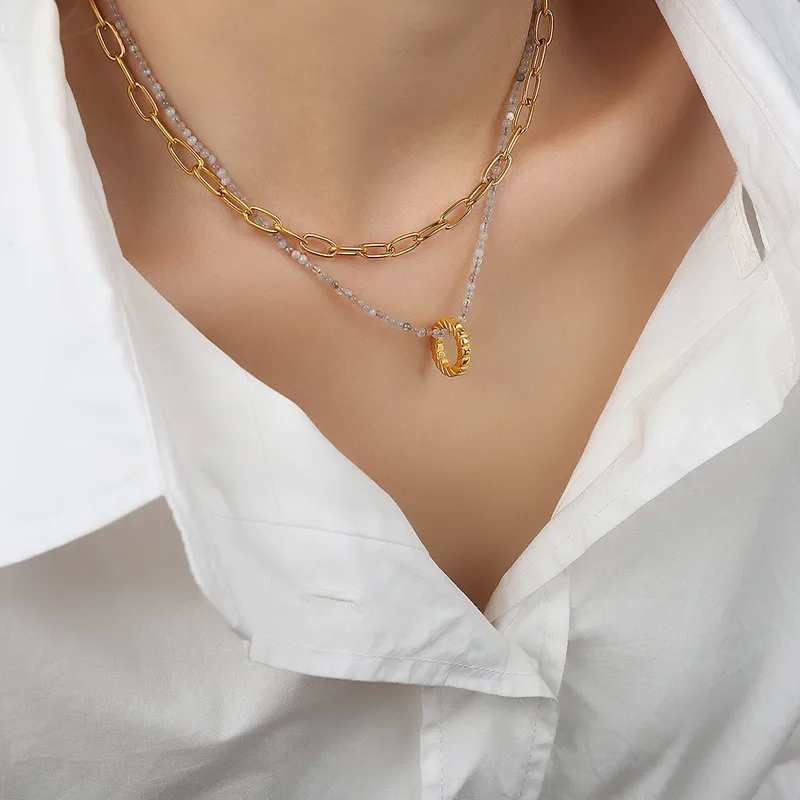 fine jewelry initial necklace Exclusive Waterproof 18K Gold Plated venetzia fine jewelry Double Layer Natural Stone Beaded Necklace – One-of-a-Kind Deal fine jewelry brands