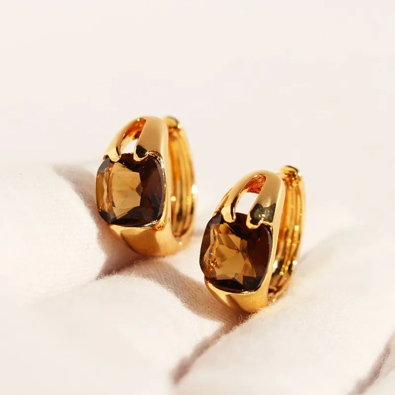 high-end jewelry stores toronto Handcrafted Minimalist Antique Brass Earrings flower high end jewelry brands with Shiny Square Zircon Inlay 24K Gold Plated Simple Elegance high quality jewelry vendors