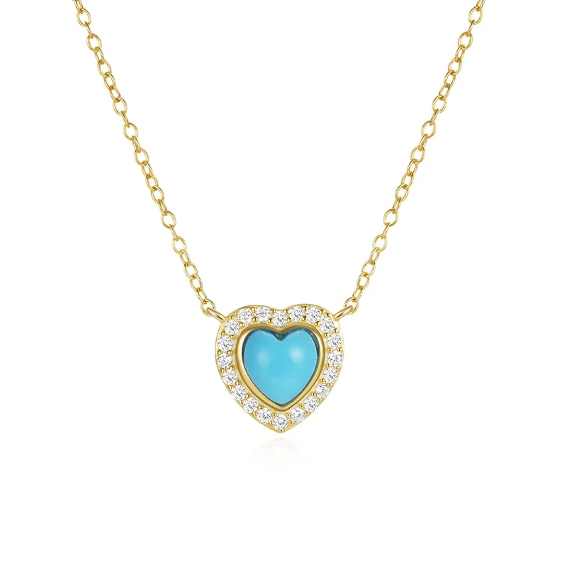 high end diamond jewelry "Bohemian Classic 925 Sterling Silver high quality jewelry making kit Turquoise Zircon Heart Necklace – Polished & Fashionable Cable Chain" top high end jewelry brands