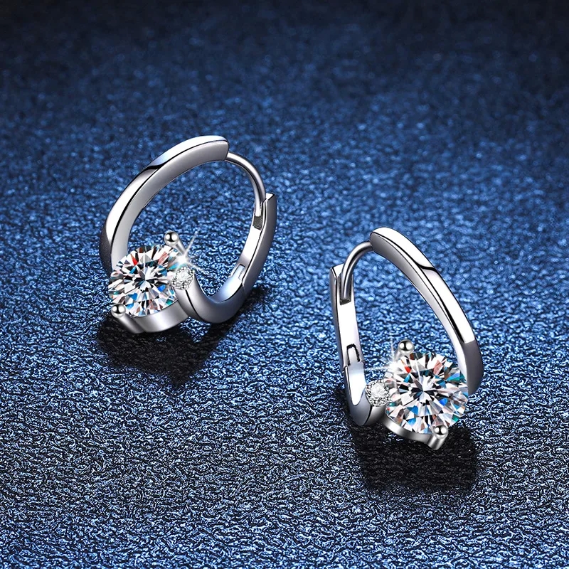 high end jewellery brands uk 1 Pair 1.0ct Round Moissanite Hoop Earrings 925 Sterling Silver DEF Colorless VVS1-VVS2 GRA Certified bulgari high end jewelry Customizable high end jewelry new york