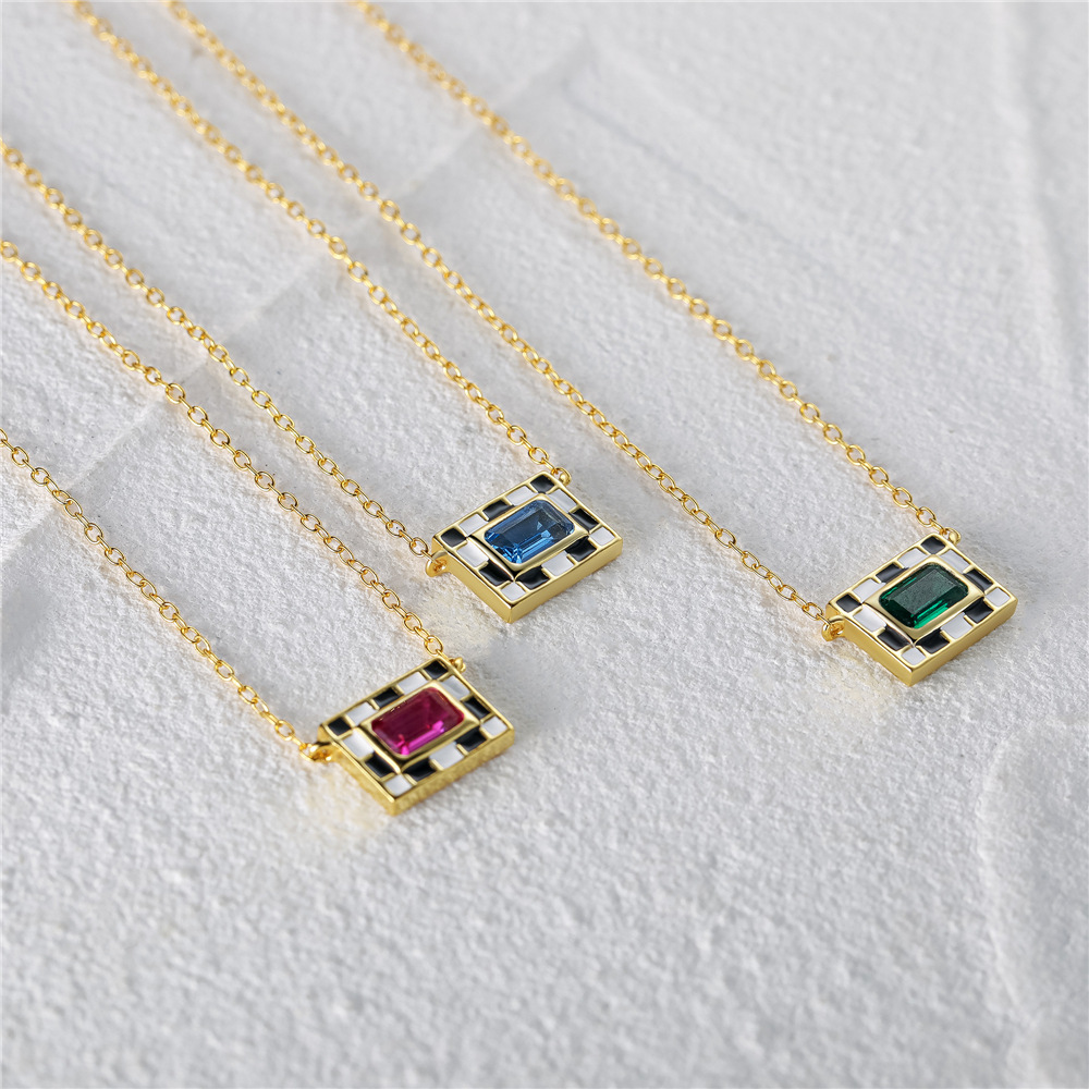 high end jewelry box Chic Dainty 925 Sterling Silver Zircon amazon high end jewelry Enamel Geometric Pendant Necklace - Genuine & Scratch-Resistant high end jewelry shops