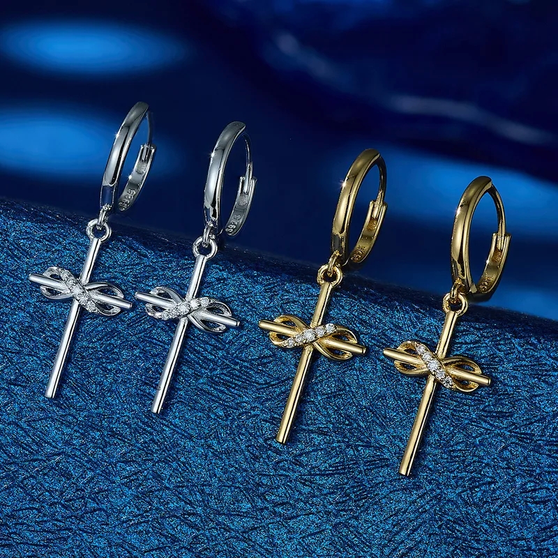 classic high end jewelry "Unisex Retro high end online jewelry stores Custom-Fit Moissanite Cross Drop Earrings – Ethically Sourced Affordable Luxury" high end gold jewelry brands