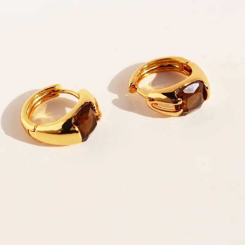 high end jewelry rings Handcrafted Minimalist high quality jewelry pliers Antique Brass Earrings with Shiny Square Zircon Inlay 24K Gold Plated Simple Elegance cool high end jewelry