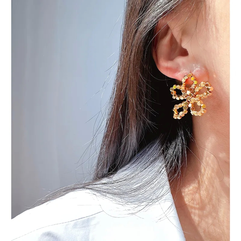high end jewelry toronto Nordic Boho 24K Gold Plated Hollow Flower Ear Studs - sterling silver high end jewelry brands Unisex Premium Affordable Luxury high end jewelry stores vancouver