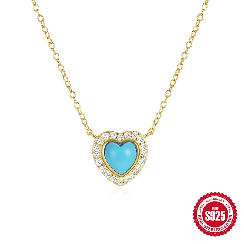 high end nipple jewelry "Bohemian Classic 925 Sterling Silver Turquoise Zircon Heart wholesale high end jewelry Necklace – Polished & Fashionable Cable Chain" high end permanent jewelry