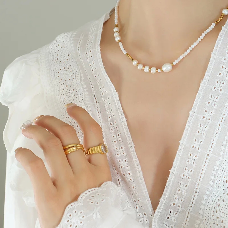 high end vintage jewelry "Minimalist Geometric Pearl Titanium Steel Necklace – Stylish Durable Affordable Luxury high end onyx jewelry Gift" high end jewelry rental