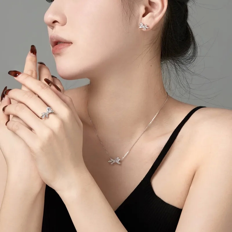 high quality turquoise jewelry "Exclusive Unisex high end jewelry stores london Luxury Bow Knot Sterling Silver Zircon Earrings & Necklace Set – Timeless Elegance" high end jewelry nyc