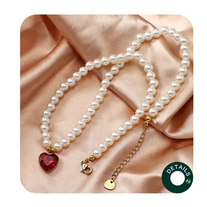indian fashion jewelry store near me Exclusive Vintage Heart Pendant Necklace – Premium Stainless Steel & Acrylic Pearl black fashion jewelry Beaded Women's Jewelry, Tailor-Made Elegance costume jewelry 5 letters