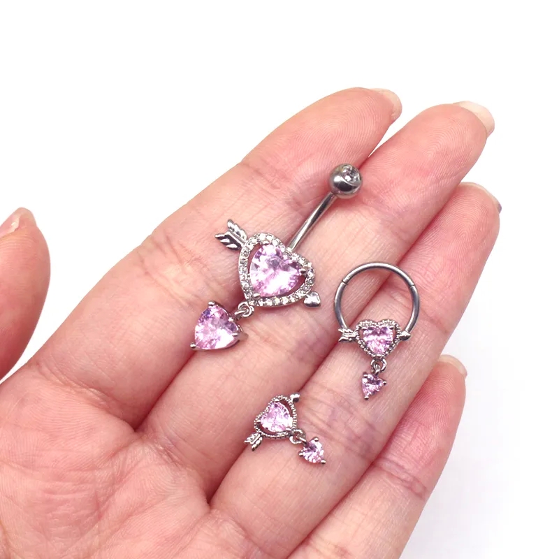 jewelry fine brands Boho Skin-Friendly Stainless Steel ember fine jewelry Heart Inlay Belly Ring & Nose Stud Masculine & Eye-Catching Gold/Silver Plated Jewelry fine jewelry hoop earrings