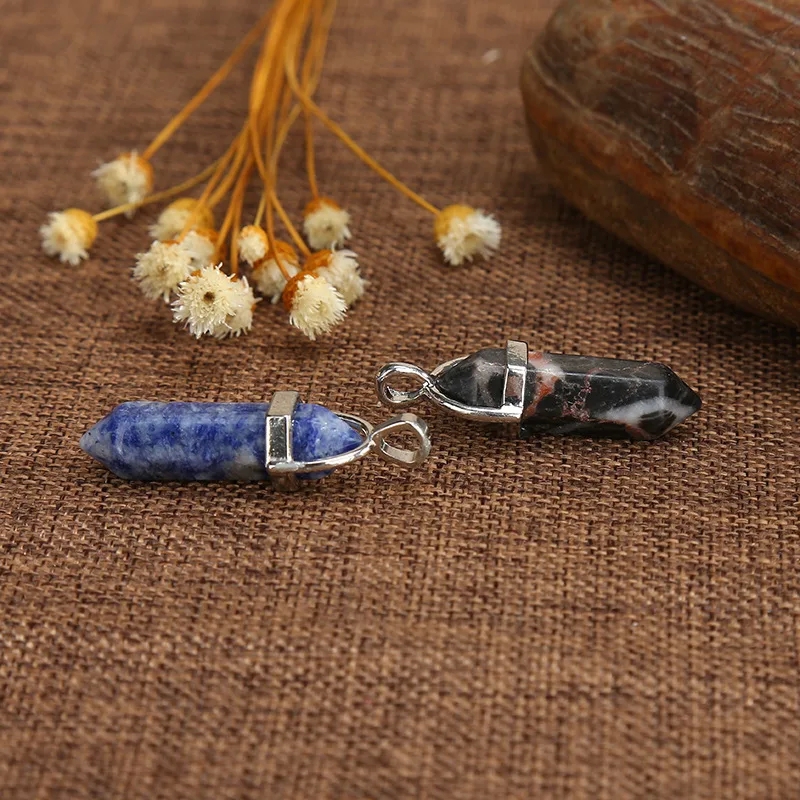 jewelry making for beginners "Affordable Recycled Alloy jewelry making kits for girls Tribal Agate Hexagon Prism Pendant – Natural Stone Polished Charm" 22k gold beads for jewelry making