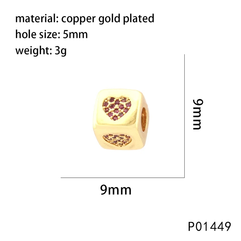 large hole beads for jewelry making Eco-Friendly 9x9MM Copper Zircon 18K Gold Plated Devil's Eye Heart Dice jewelry making kits for 9 year olds Beads – Exquisite Polished High-End Casual Jewelry acrylic beads for jewelry making