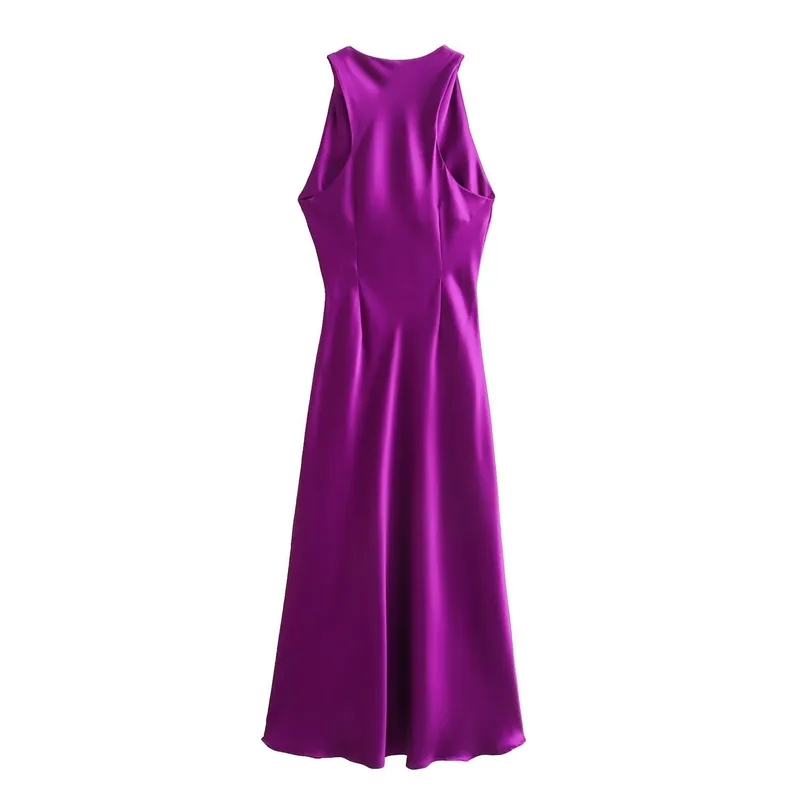 mango women's clothing Luxury Glossy Women's Solid Color Maxi Dress women's clothing jefferson city mo - Gift-Ready Round Neck Pleated Sleeveless Streetwear Holiday Dress women's clothing queenstown