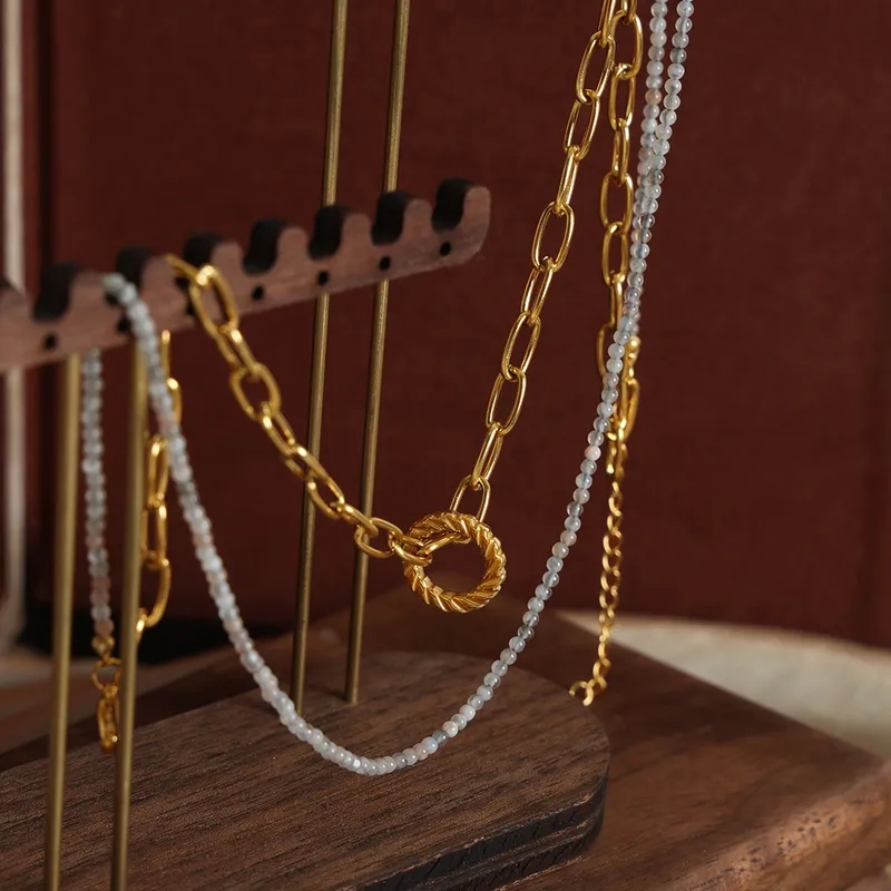 marrow fine jewelry Exclusive Waterproof 18K Gold fine jewelry tennis bracelet Plated Double Layer Natural Stone Beaded Necklace – One-of-a-Kind Deal fine jewelry hallmarks