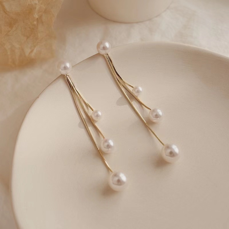 melanie casey fine jewelry Custom Polished Alloy Drop Earrings with Tassel whitmire fine jewelry Inlay and Artificial Pearls, Elegant Rustic Casual Style daoud's fine jewelry