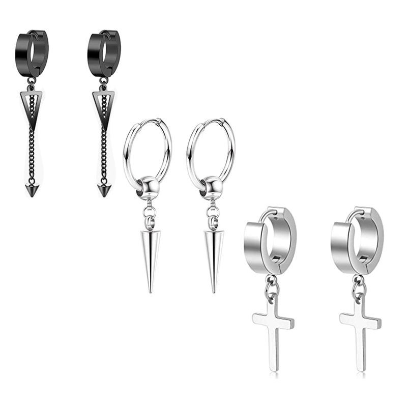 men's jewelry gld Handmade Dainty indigenous men's jewelry Cross & Skull Plated Stainless Steel Drop Earrings – Artsy Hand-Engraved Halloween Jewelry harley davidson men's jewelry