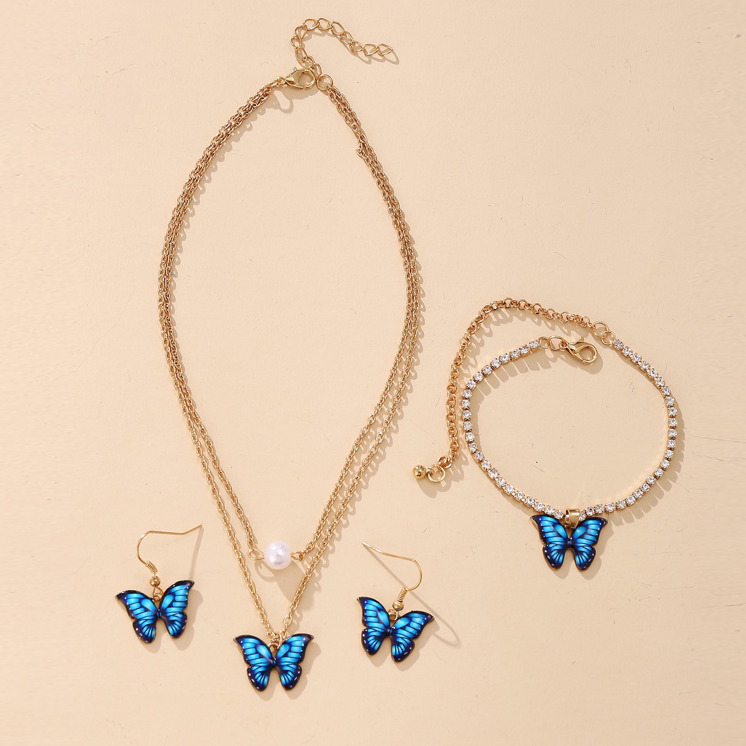 name brand fashion jewelry Eco-Friendly High-End Butterfly Pendant Set: 3-Piece costume jewelry 4th of july Alloy Necklace, Earrings, Bracelet – Premium Seasonal Collection designer fashion jewelry brands