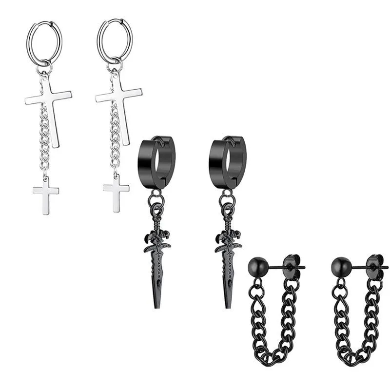 nordstrom men's jewelry Handmade Dainty Cross & Skull women's jewelry amazon Plated Stainless Steel Drop Earrings – Artsy Hand-Engraved Halloween Jewelry men's jewelry james avery