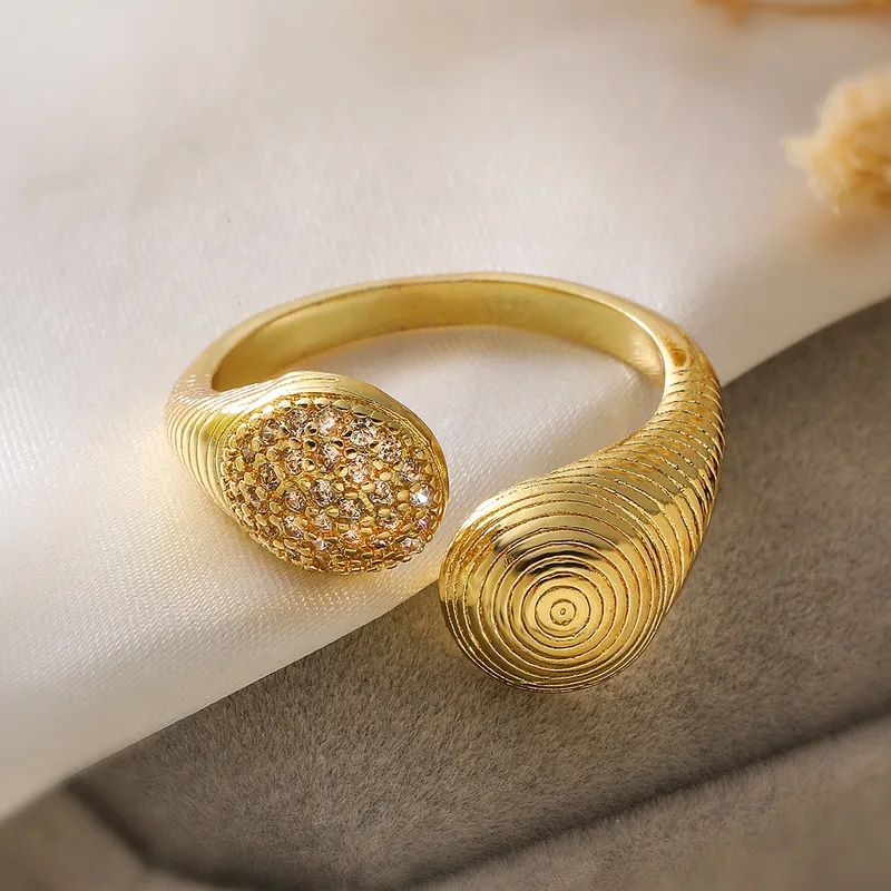 northeastern fine jewelry "Eco-Chic Retro Geometric 18K Gold Plated Zircon Open Rings – Bold Feminine Recycled Affordable fine jewelry thailand Gift" 5th c fine jewelry