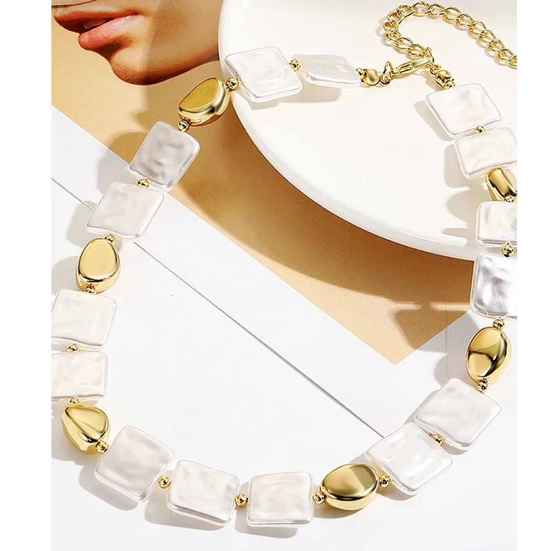 roussel's fine jewelry & gifts "Limited Stock Boho-Inspired Polished Square Pearl Alloy Necklace for jacqueline's fine jewelry Women – Elegant Streetwear Jewelry" saad's fine jewelry