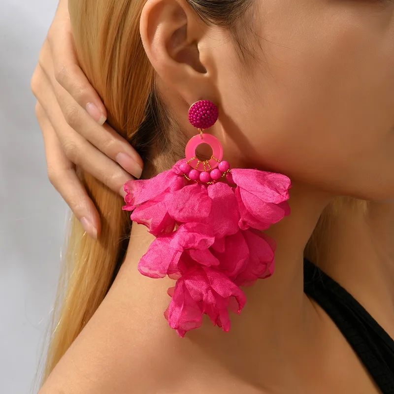 Premium Matte Beaded Lace Drop Earrings – Handmade Celebrity-Style Elegant Vacation Petal Design