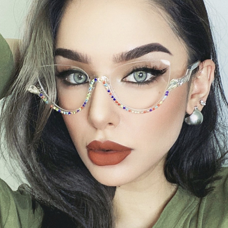 unisex Wholesale High-Quality Women's Fashion Statement Waterproof Acrylic Diamond Half-Frame Glasses minimalist style with Polished Finish limited edition