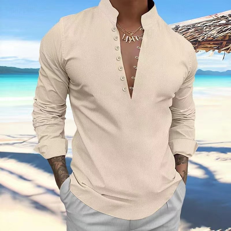 women fashion 60s Vintage-Inspired Lightweight British Style Men's Solid Color Standing Collar Long Sleeve Casual Top – Wholesale 16th century women's clothing Cheap zudio women's clothing