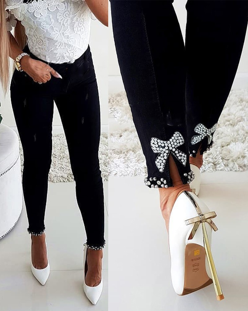 women's clothing 2000s Wholesale Women's Vintage-Inspired pakistani women clothing brands Solid Color Bow Knot Jeans – Romantic Party Wear, Exclusive Casual Style women's clothing in the 1960s