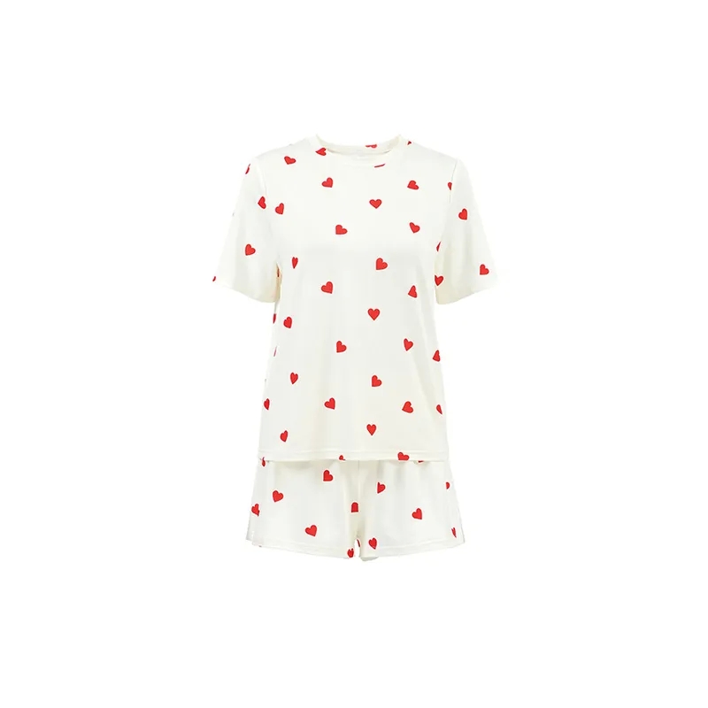 women's clothing brands online Wholesale Shiny Waterproof Recycled women's clothing hippie style Polyester Women's Sweet Heart Pajama Shorts Set xxs women's clothing