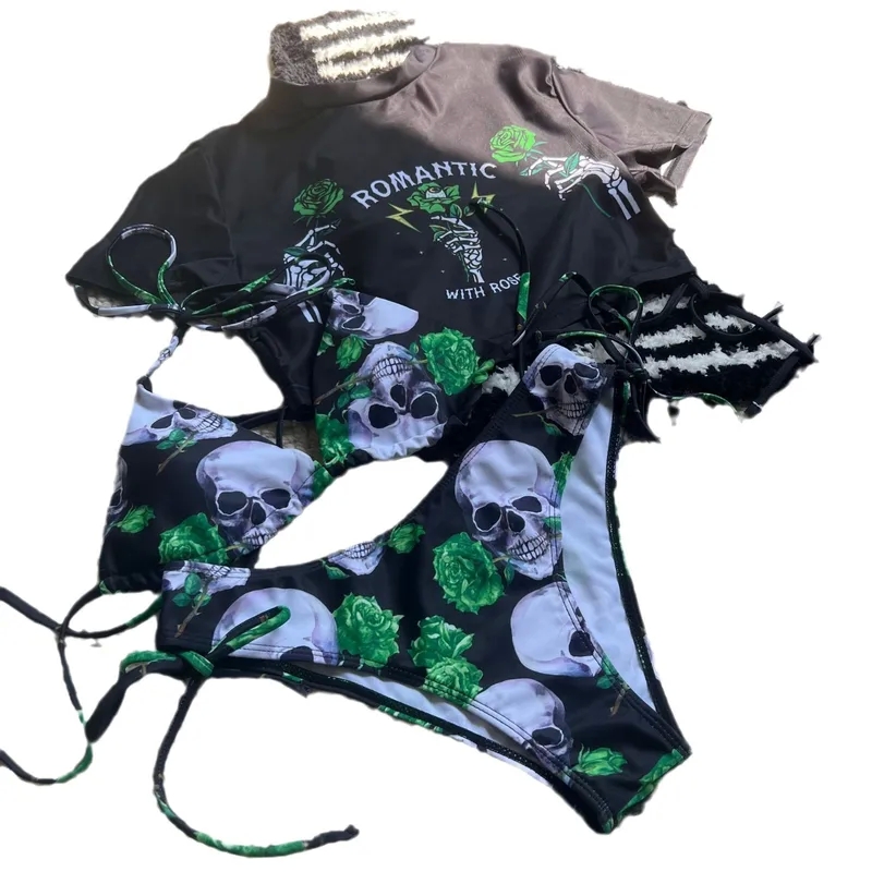 women's clothing etsy "Edgy Vintage Rose & Skull Glistening 3-Piece Tankini jcpenney women's clothing Set – Women's Wholesale Swimwear" top women clothing brands