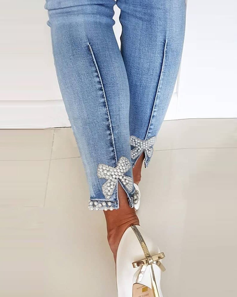 women's clothing japan Wholesale Women's Vintage-Inspired Solid Color Bow Knot Jeans – Romantic Party Wear, Exclusive Casual shop women's clothing Style women's clothing for older women