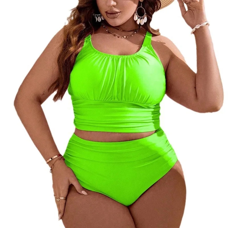 women's clothing over 60 "Vintage-Inspired Plus Size 2-Piece Solid Color Swimwear Set – Discounted Statement 70s style women's clothing Piece" high end women's clothing