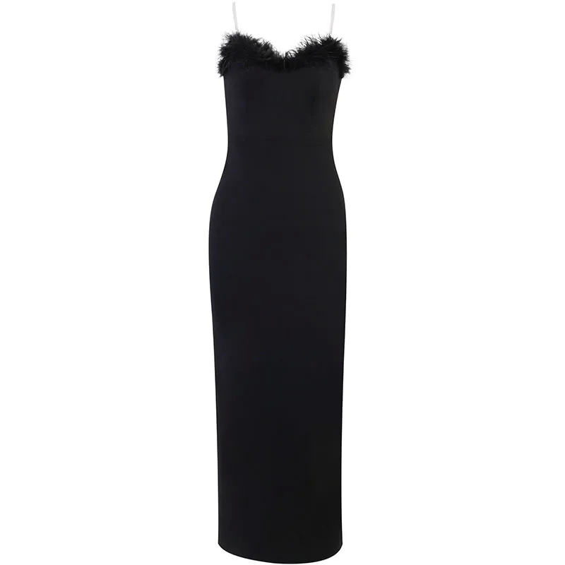 women's clothing trendy "Custom Quick-Dry 90s women clothing Women's Sheath Dress: Masculine Elegance Feather Backless Glistening Midi for Affordable Luxury" jet women's clothing