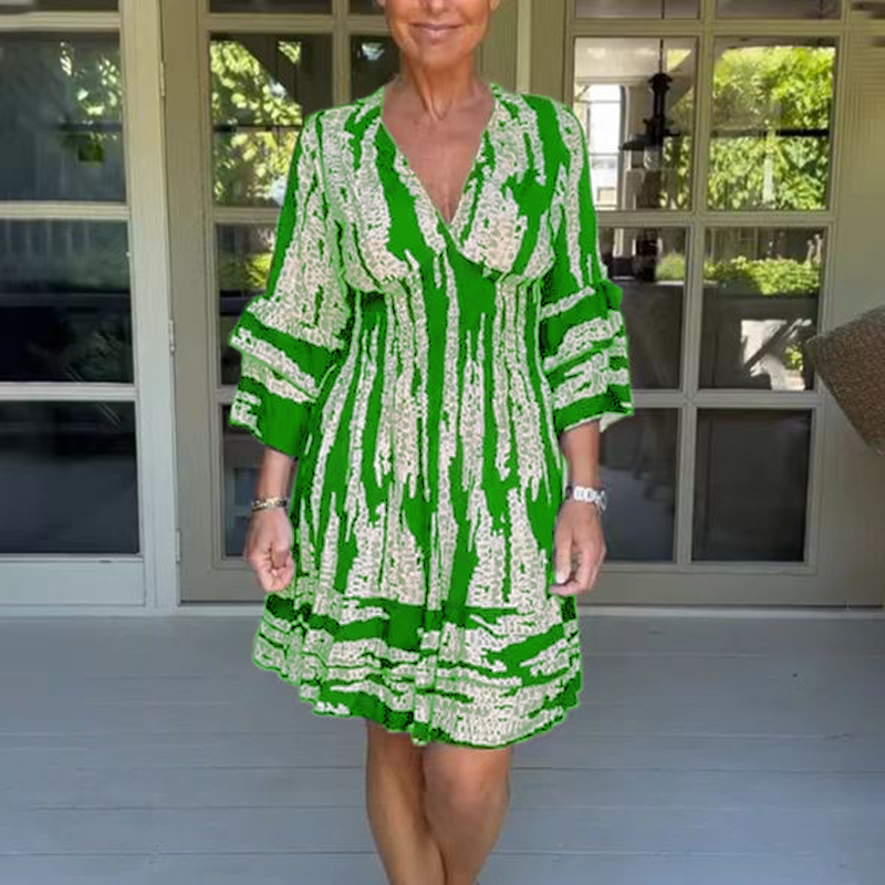 women's clothing vocabulary Quick Discounted Elegant Women's V-Neck Long Sleeve Printed Princess Dress - walmart women's clothing new arrivals Perfect for Holidays & Daily Wear 70s fashion women's clothing