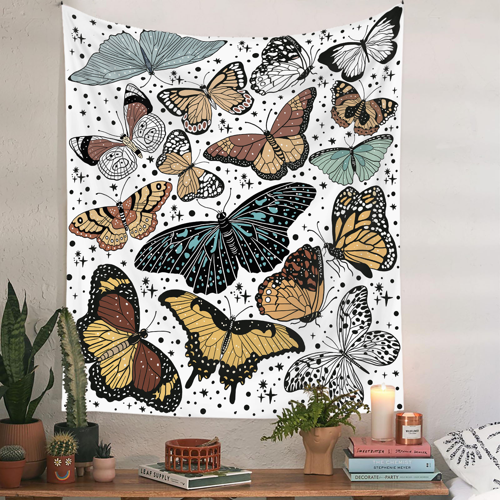 0 kitchen Custom Minimalist Retro Moon Flower Butterfly Polyester Plush Tapestry care home kitchen assistant – Exquisite Short Design home kitchen eastwood