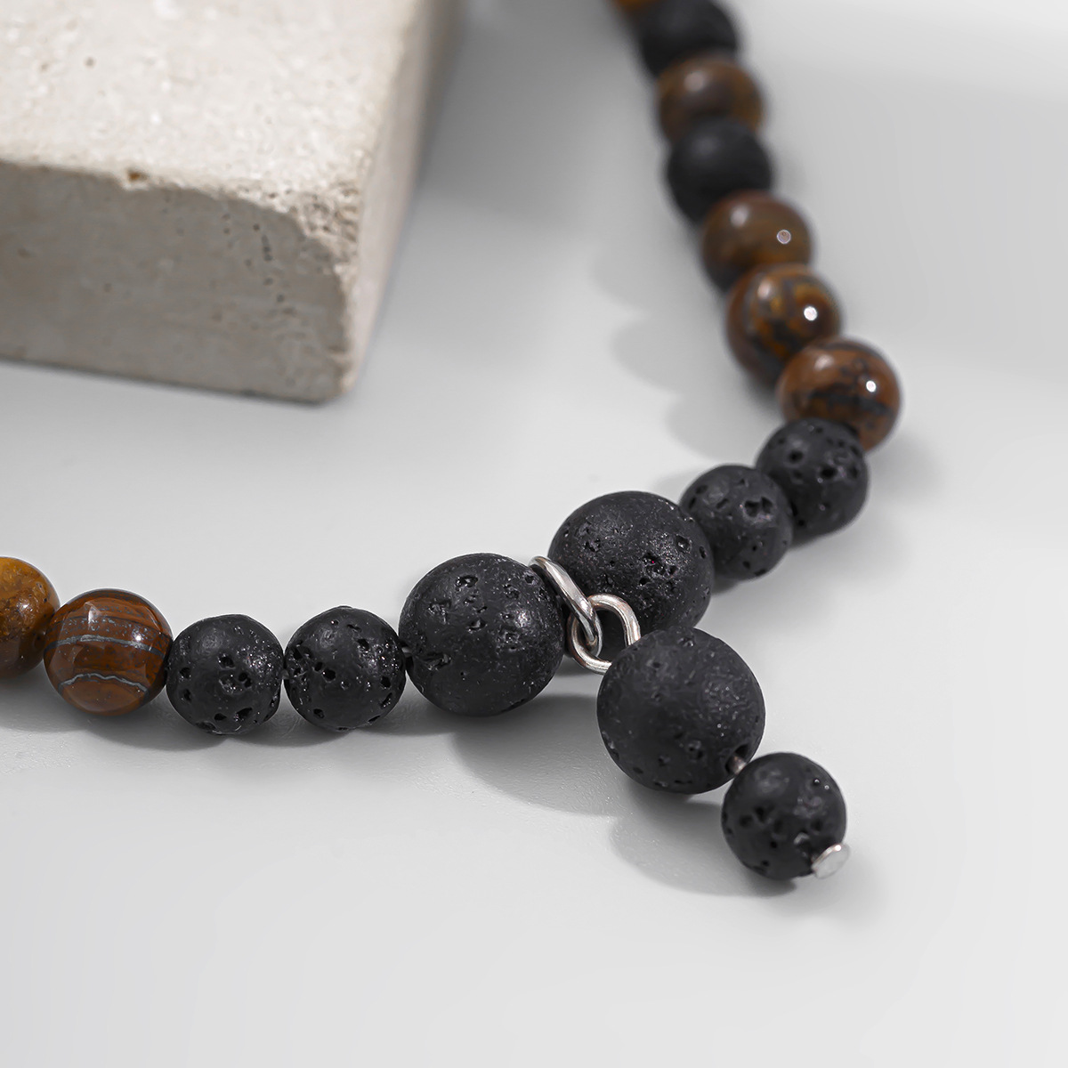 ancient egyptian men's jewelry Handmade Retro Geometric Lava Rock Tiger Beaded Pendant Necklace – Glamorous & Vibrant Men's men's jewelry instagram Fashion Statement men's jewelry with diamonds