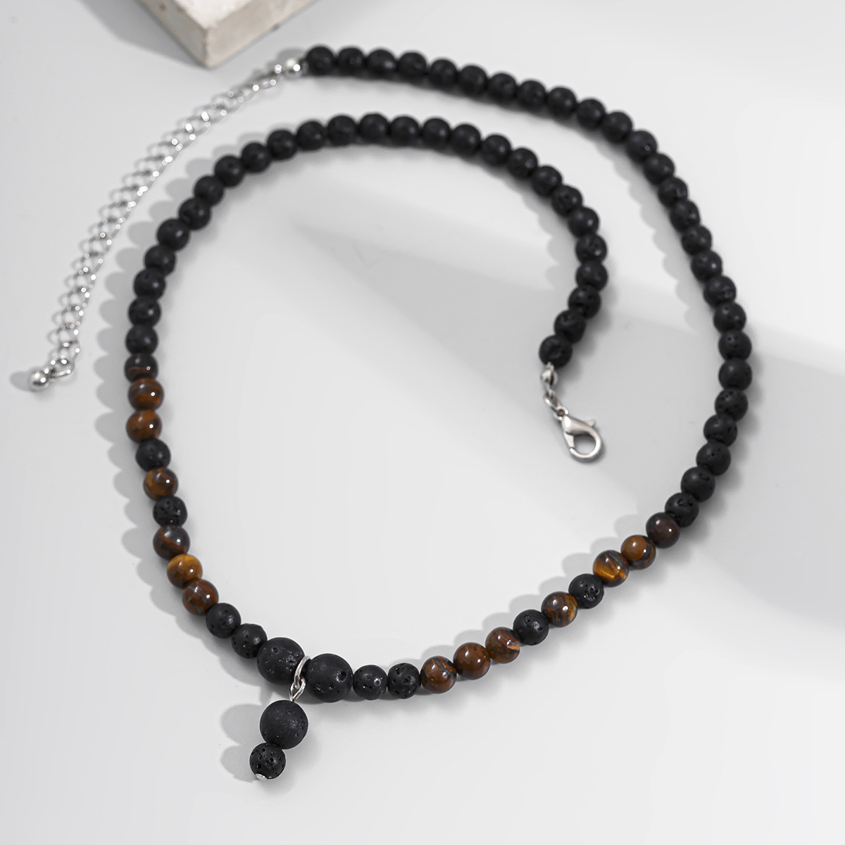 ancient men's jewelry Handmade Retro Geometric Lava Rock Tiger engravable men's jewelry Beaded Pendant Necklace – Glamorous & Vibrant Men's Fashion Statement ruby men's jewelry