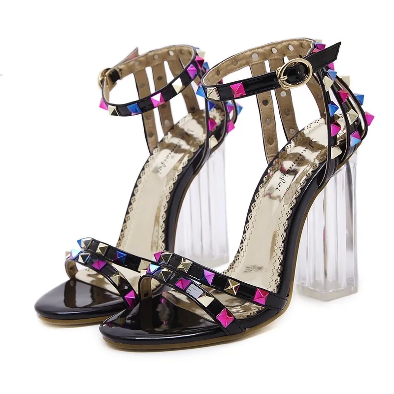 classic Exclusive Festival Fashion: One-of-a-Kind Women's Crystal Studded Sandals – Seasonal scratch-resistant Collection Colorful Thick Heel affordable luxe