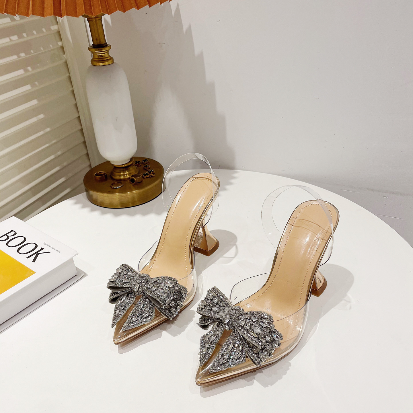 durable Eco-Friendly Minimal Bold boho chic Bow Rhinestone Transparent High Heel Sandals – Seasonal Women's Collection vintage charm