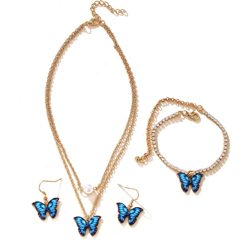 fashion jewelry wholesale suppliers in india Eco-Friendly High-End Butterfly Pendant Set: indian fashion jewelry online 3-Piece Alloy Necklace Earrings Bracelet – Premium Seasonal Collection fashion jewelry macy's