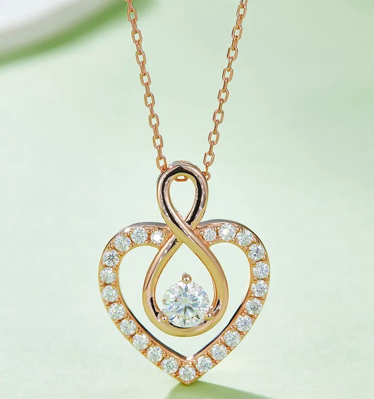 high end best friend jewelry 1.0ct VVS1-VVS2 Round Moissanite pre owned high end jewelry Infinity Heart Pendant Necklace – Timeless, Ethically Made, Discounted Fashion Must-Have high end personalized jewelry