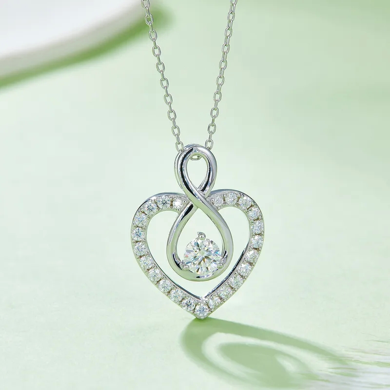 high end jewelry auction houses 1.0ct VVS1-VVS2 Round Moissanite Infinity Heart Pendant Necklace – Timeless Ethically Made Discounted high end equestrian jewelry Fashion Must-Have high end indian jewelry