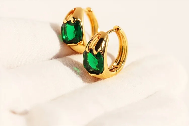 high end jewelry boxes for sale Handcrafted Minimalist Antique Brass Earrings high quality ear jewelry with Shiny Square Zircon Inlay, 24K Gold Plated, Simple Elegance high end opal jewelry