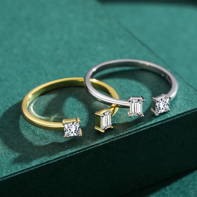 high end jewelry vancouver "Authentic 925 Sterling Silver Minimalist Square pre owned high end jewelry Zircon Open Rings – Casual Elegance" high end best friend jewelry