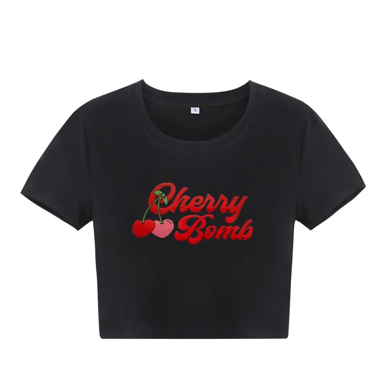 high end women's clothing brands "Luxury Modern Cherry Print women's clothing essentials Slim-Fit Short-Sleeve T-Shirt – High-Quality Rare Elegance" best women's clothing stores