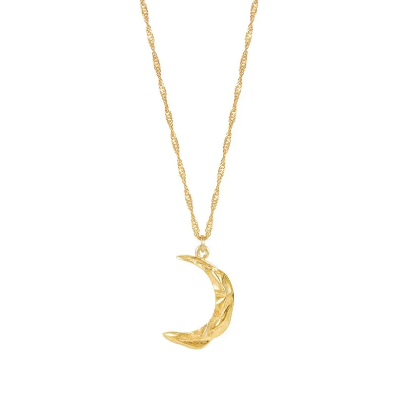 high jewelry 2023 "Affordable Waterproof 24K Gold-Plated Moon Pendant Necklace – high end vintage costume jewelry Hand-Engraved Polished Finish Discounted" high end vintage gold jewelry