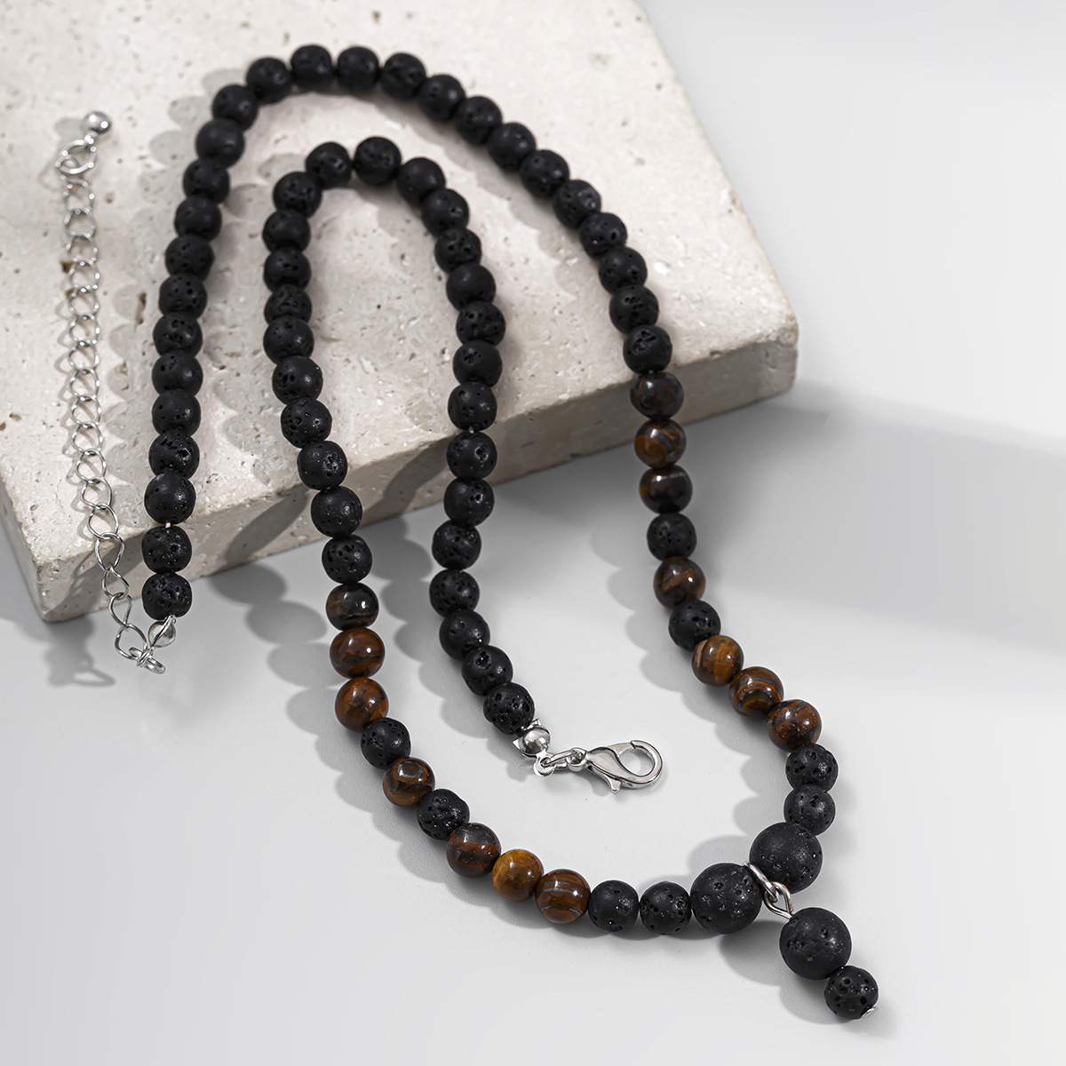 mens xl jewellery Handmade Retro Geometric Lava Rock Tiger Beaded Pendant Necklace – Glamorous & Vibrant Men's men's jewelry urban outfitters Fashion Statement 1920's men's jewelry