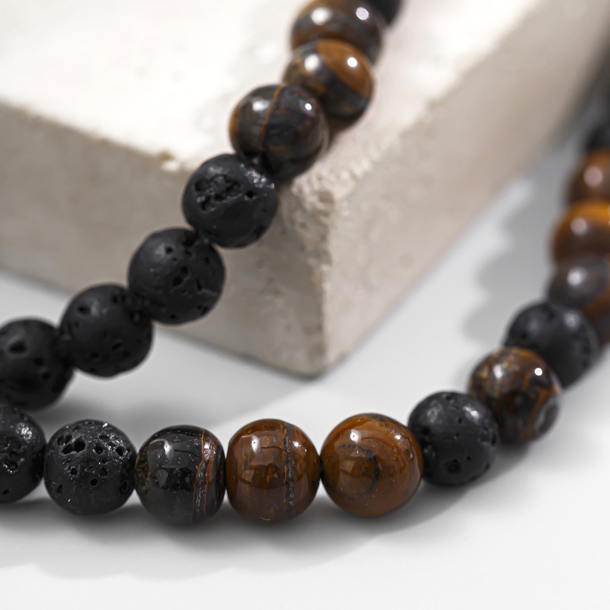 men's zodiac jewelry Handmade Retro Geometric Lava Rock top 5 men's jewelry brands Tiger Beaded Pendant Necklace – Glamorous & Vibrant Men's Fashion Statement men's jewelry sale