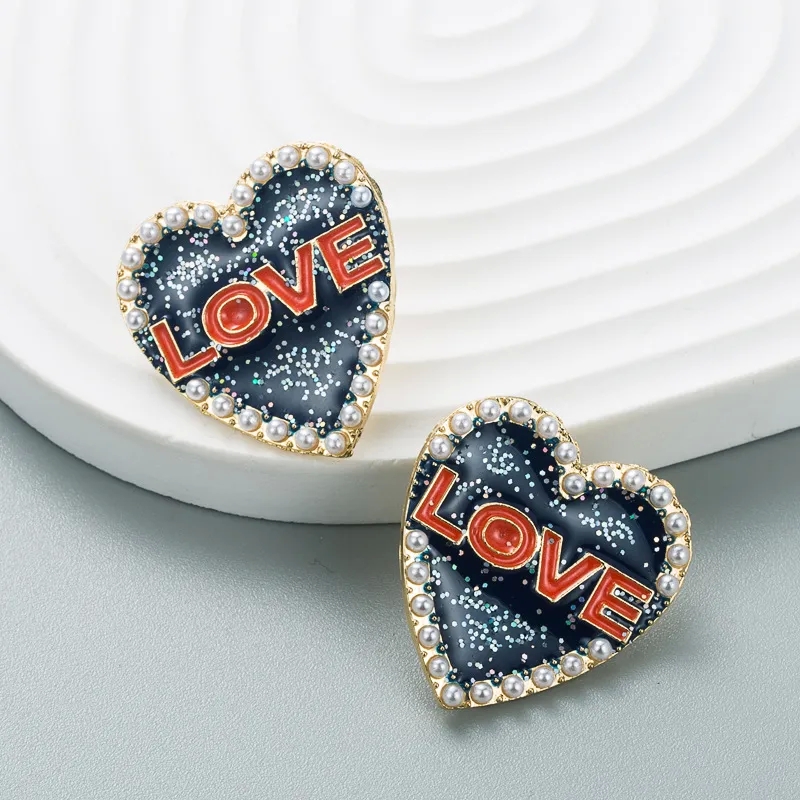 trending fashion jewelry 2024 "Glamorous Oil Drip costume jewelry 2024 Acrylic Heart Letter Alloy Earrings – Refined & Eye-Catching European Style" 90s mens fashion jewelry