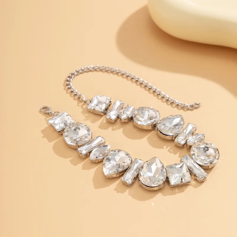 van cleef fashion jewelry Wholesale Stylish Bohemian Glossy fashion jewelry 18k necklace Rhinestone Water Droplet Choker - Hypoallergenic Iron Necklace for Elegant Glam Look fashion jewelry 1212